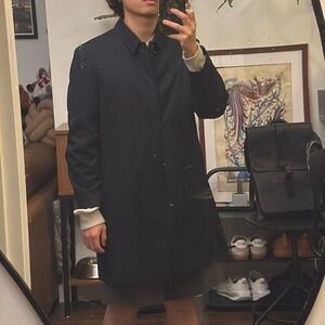 COS Men’s Navy Cotton MAC Coat - Minimalist Formal Style, Size S